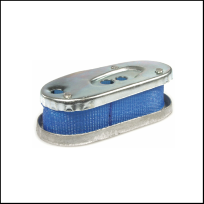 Suporte metálico com fita azul em fundo branco