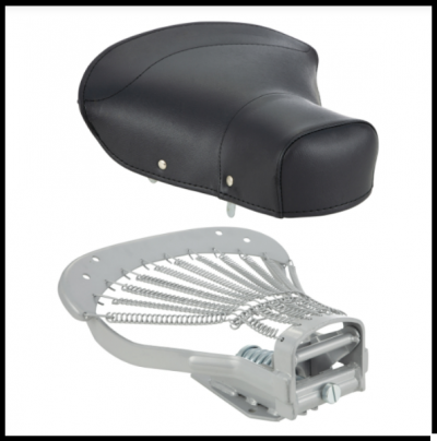 Assento de bicicleta preto com estrutura metálica prateada