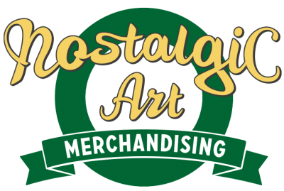 Logótipo Nostalgic Art Merchandising em verde e dourado