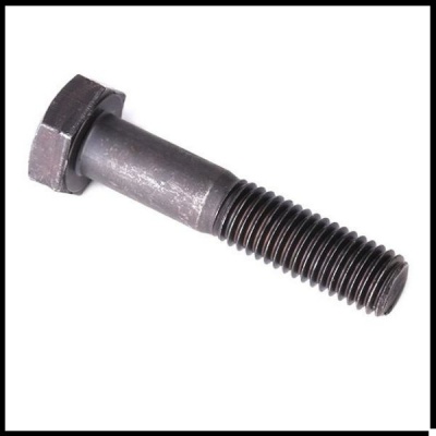 Parafuso hexagonal metálico cinza escuro sobre fundo branco