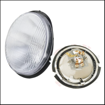 Faróis redondos de carro com vidro corrugado transparente e moldura preta