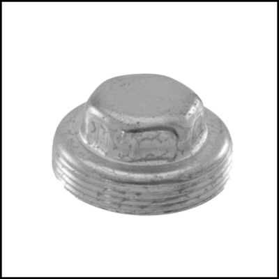 Tampa metálica prateada com rosca e formato hexagonal