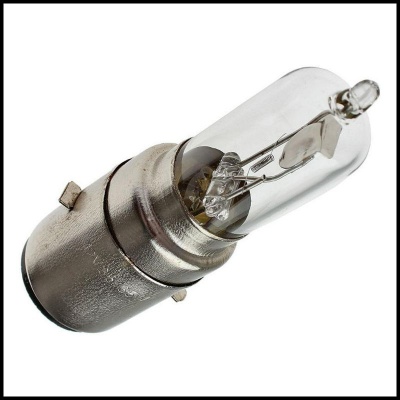 Lâmpada halógena com base metálica e corpo de vidro