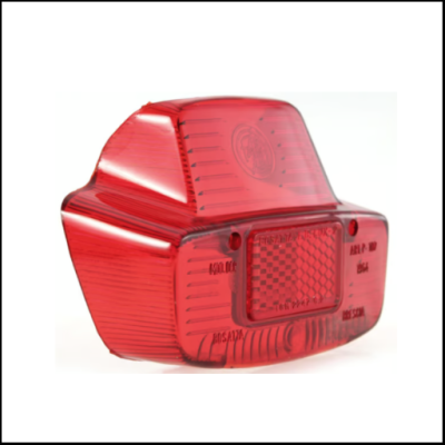 Luz traseira vermelha de plástico para veículo com texto visível
