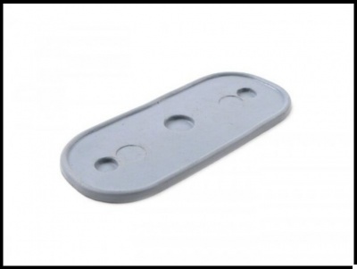 Base oval cinza claro com quatro buracos circulares