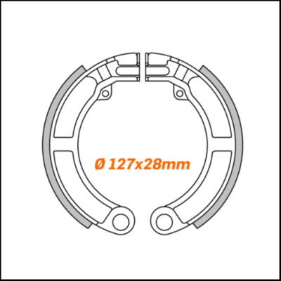 Desenho técnico de peça circular dividida ao meio com indicação Ø 127x28mm
