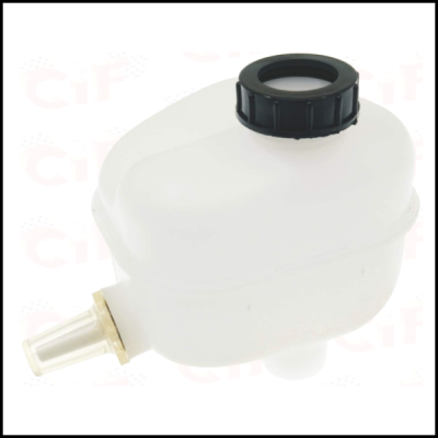 Depósito de fluído de travões branco translúcido com tampa preta e bocal