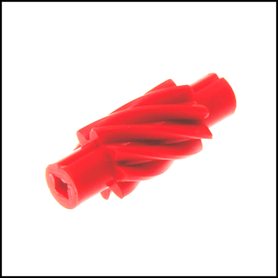 Peça vermelha de plástico cilíndrica com ranhuras helicoidais