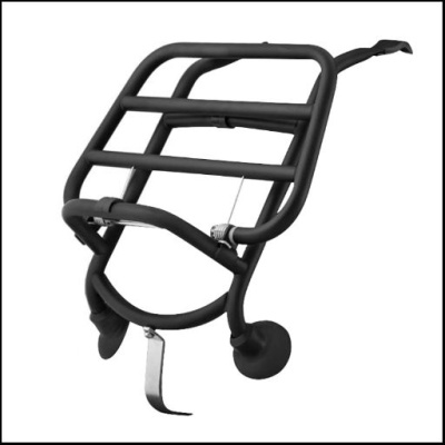 Suporte frontal para bicicleta em metal preto com design gradeado