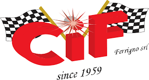 Logótipo CIF com bandeiras quadriculadas e texto since 1959