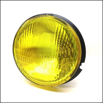 Refletor redondo de luz amarela para automóvel com lente de vidro texturizado