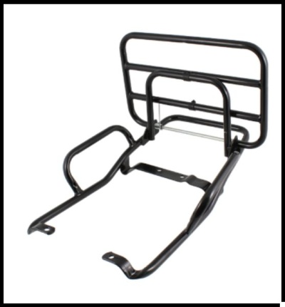 Estrutura metálica preta para suporte de bagageira de motocicleta