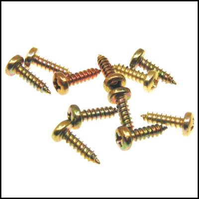 Para uso em e-commerce: parafusos metálicos dourados com cabeça redonda e ranhura cruzada