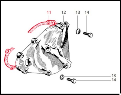 Desenho técnico de peça mecânica com parafusos numerados