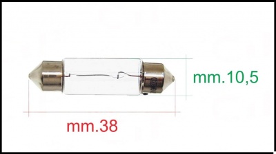 Lâmpada tubular transparente com extremidades metálicas e dimensões mm.38x10,5