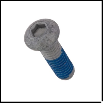 Parafuso de metal com rosca azul e cabeça sextavada