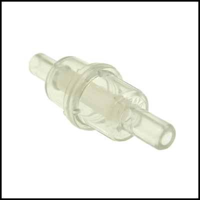 Válvula unidirecional transparente em plástico com ponta tubular