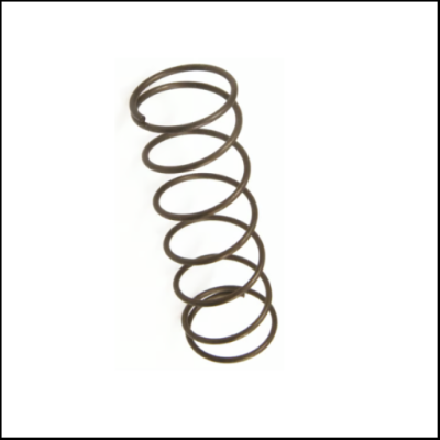 Mola metálica helicoidal castanha escura sobre fundo branco.