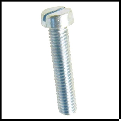 Parafuso metálico prateado com rosca e cabeça chata