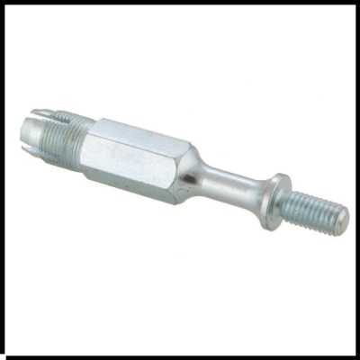 Parafuso metálico prateado com roscas em ambas as extremidades