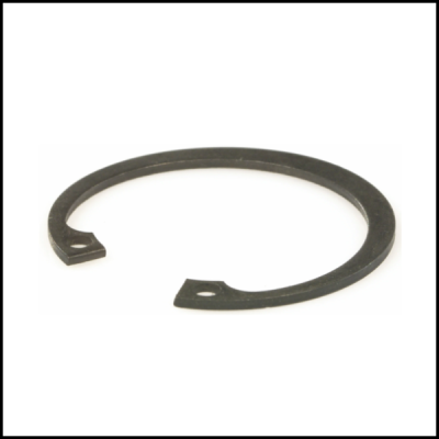 Anel de retenção metálico preto circular com aberturas e furos