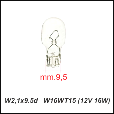 Ampola de vidro transparente W16WT15 12V 16W