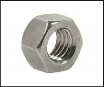 Porca metálica hexagonal prateada com rosca interna
