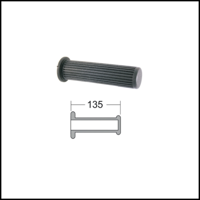 Punho preto estriado com desenho técnico e medida 135 mm