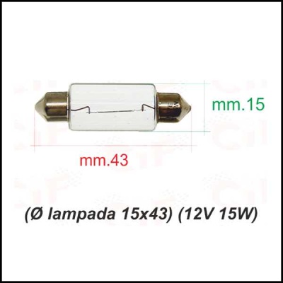 Lâmpada tubular 15x43 mm transparente com terminais metálicos