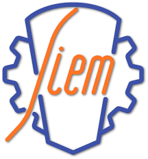 Logótipo com palavra siem em laranja dentro de uma engrenagem azul e escudo estilizado.