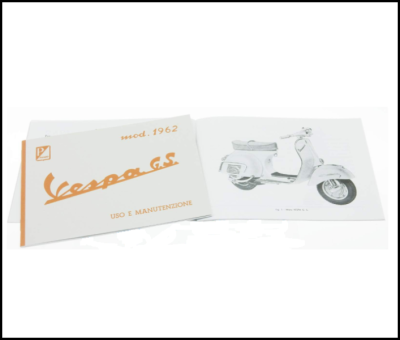 Manual de uso e manutenção Vespa G.S. mod. 1962 com imagem da scooter