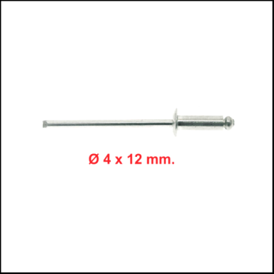 Rebite metálico prateado Ø 4 x 12 mm sobre fundo branco
