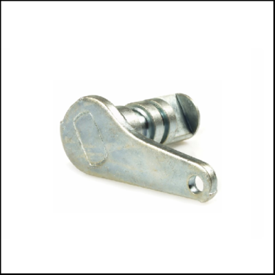 Peça metálica pequena prateada em fundo branco