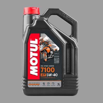 Recipiente preto de óleo Motul 7100 4T 5W-40 com tampa vermelha