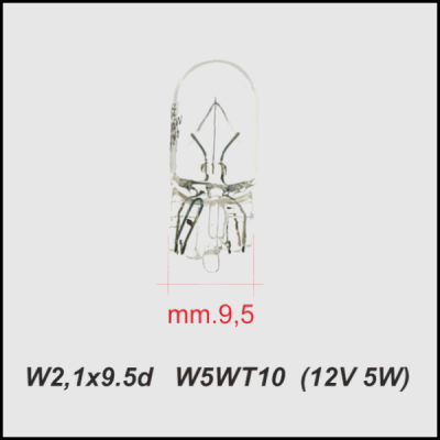 Lâmpada incandescente transparente com filamento e texto técnico
