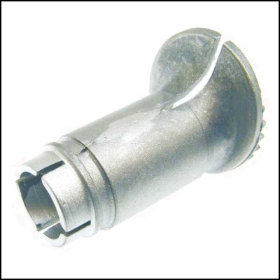 Parafuso metálico cinzento com cabeça arredondada e base tipo cunha