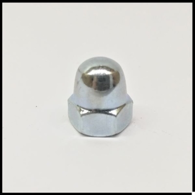 Porca de aço inoxidável brilhante de cabeça redonda sobre fundo branco