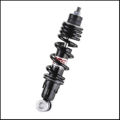 Amortecedor preto com mola espiral e etiqueta 