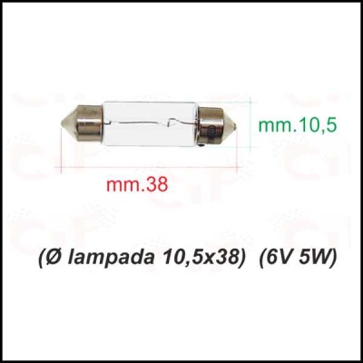 Lâmpada tubular de vidro 10,5x38 mm com extremidades metálicas
