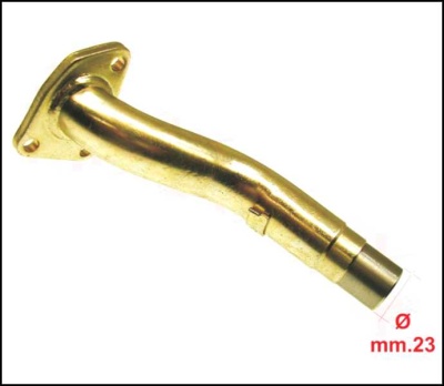 Tubo metálico curvado com flange e indicação de diâmetro 23 mm