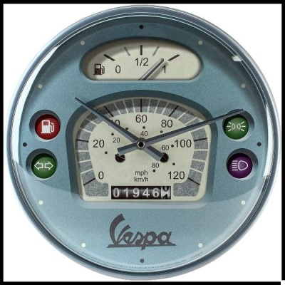 Velocímetro redondo Vespa com indicador de combustível e luzes coloridas