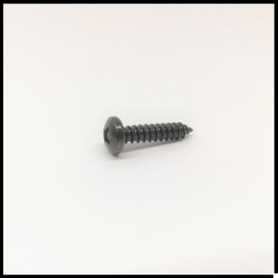 Parafuso autoatarraxante preto com cabeça redonda e ranhura cruzada em fundo branco