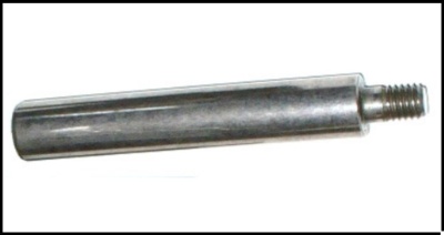 Peça metálica cilíndrica prateada com extremidade rosqueada