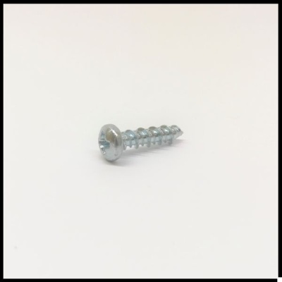 Parafuso metálico prateado com cabeça redonda em fundo branco