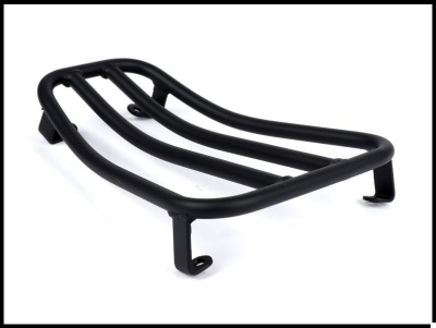 Suporte metálico preto para bicicleta em fundo branco