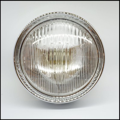 Luz redonda automóvel com lente de vidro canelado e borda metálica prateada