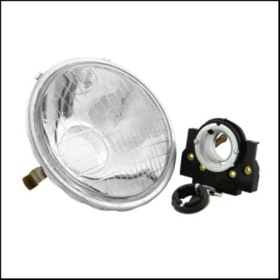 Farol automóvel redondo com suporte plástico e anel de fixação