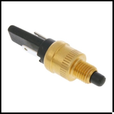 Interruptor de pressão metálico dourado e plástico preto com parafuso e botão