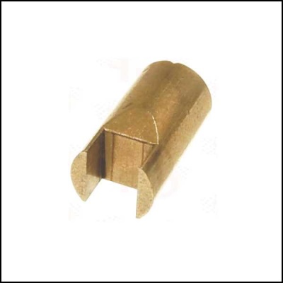 Peça metálica dourada cilíndrica com abertura em U