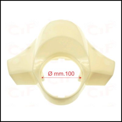 Peça plástica creme com abertura central e marcação Ø mm.100